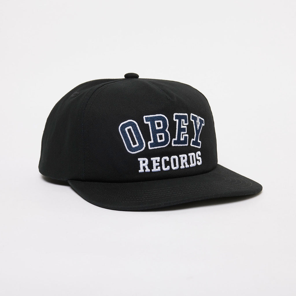 OBEY RECORDS 5 PANEL SNAPBACK BLACK | OBEY Clothing