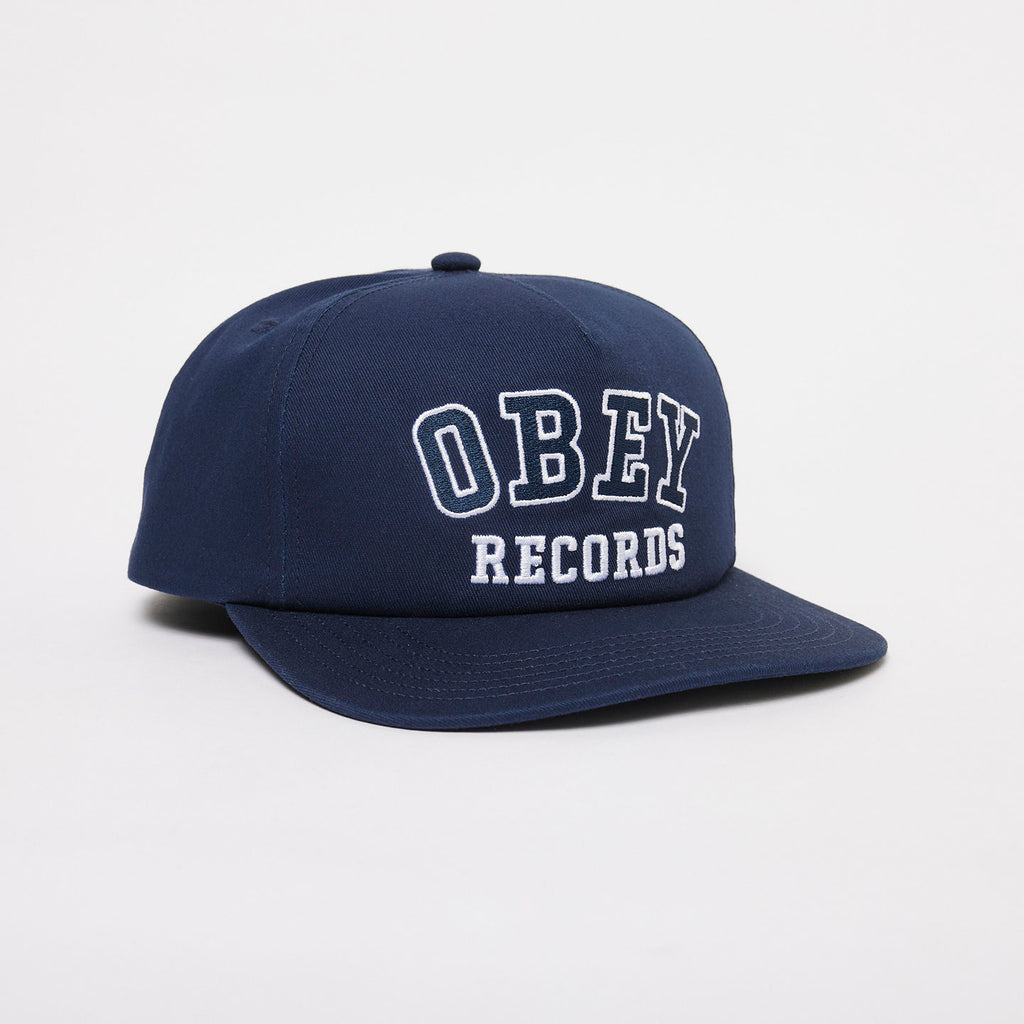 OBEY RECORDS 5 PANEL SNAPBACK MILD NAVY | OBEY Clothing