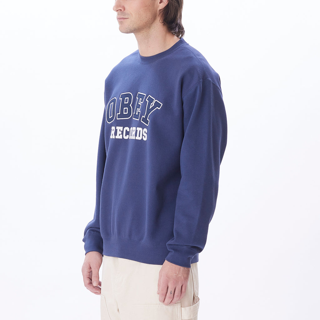OBEY RECORDS CREW CREWNECK ACADEMY NAVY | OBEY Clothing