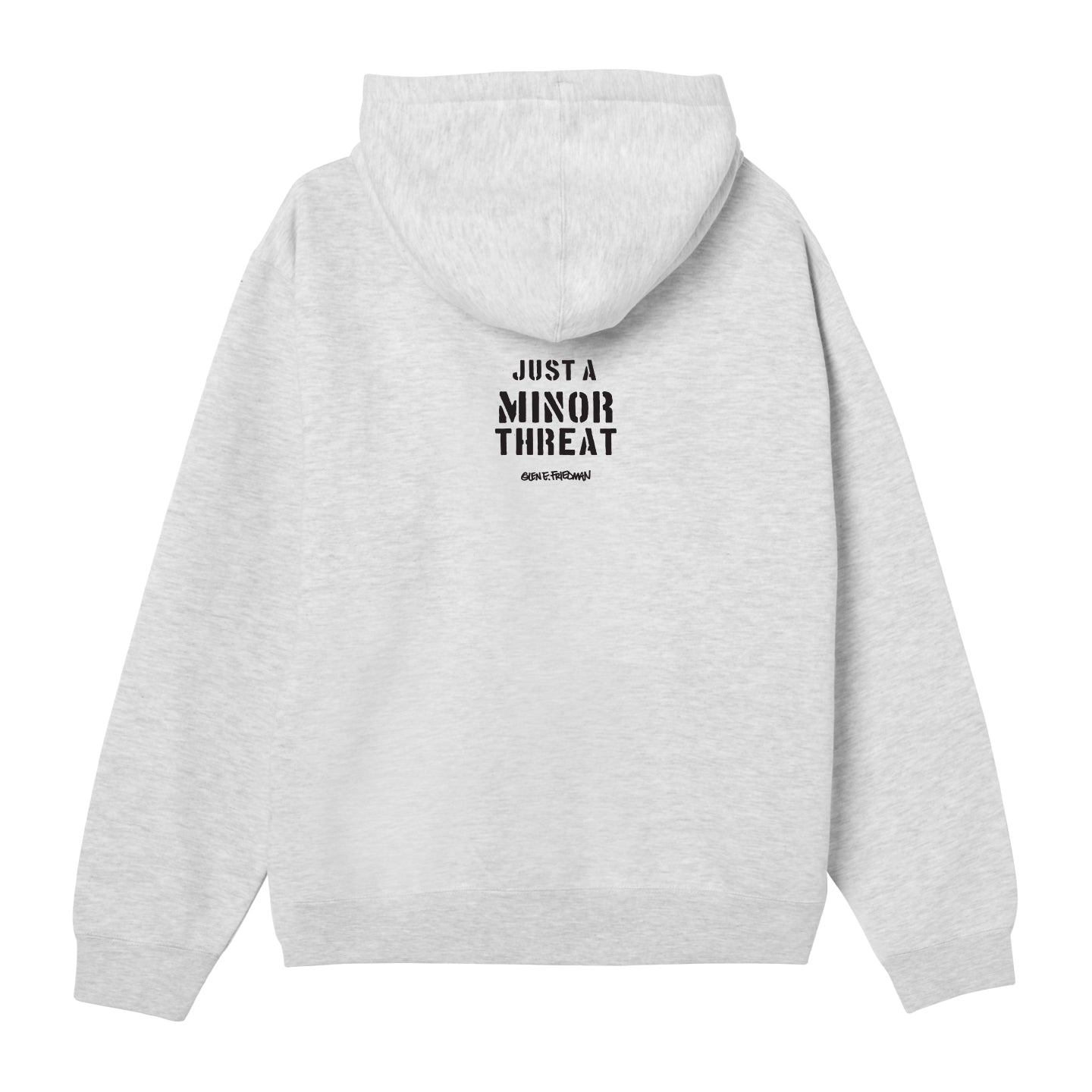 GEF x JUST A MINOR THREAT PULLOVER HOOD heather grey (zoomed)