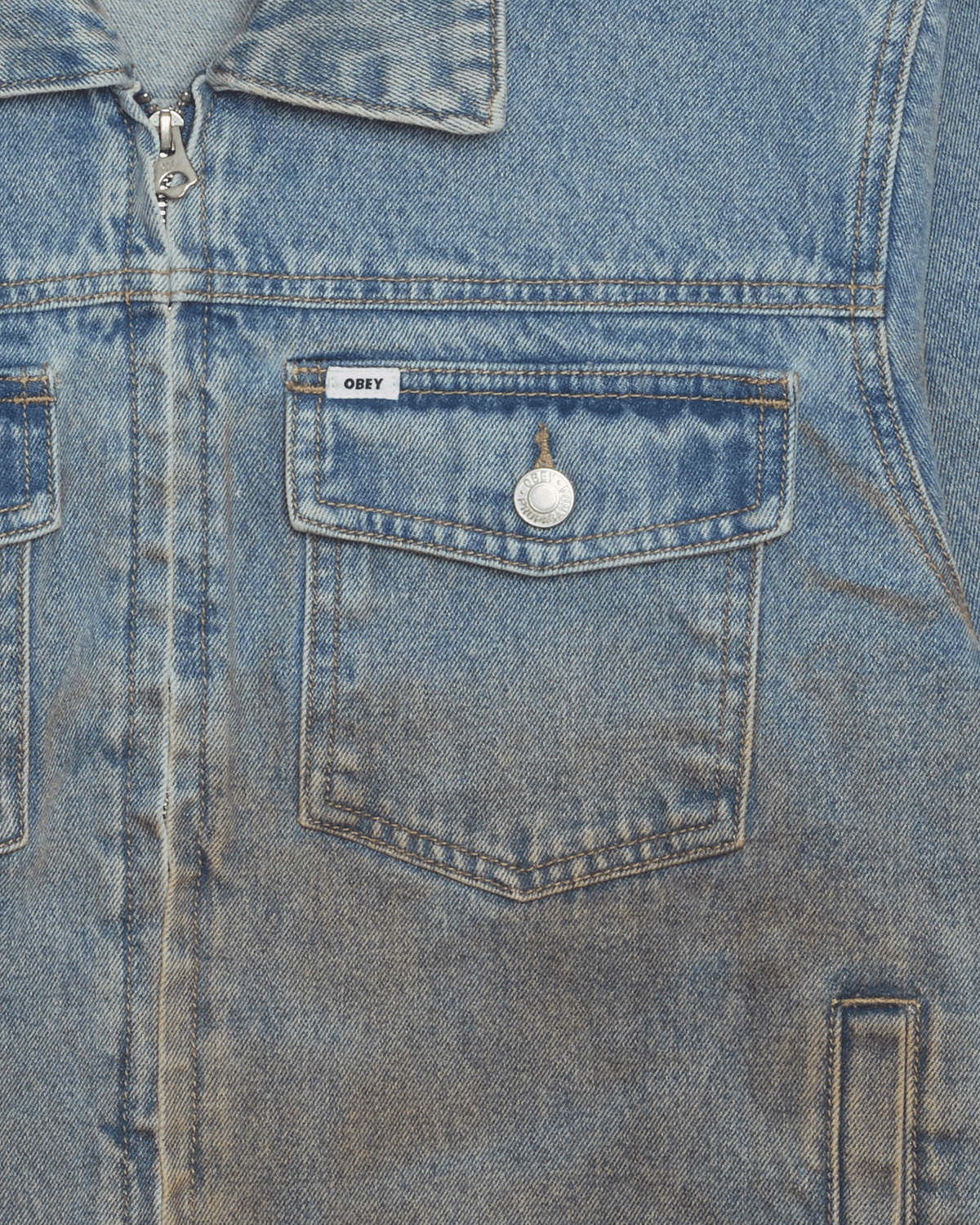 obey base trucker jacket heavy vintage light indigo
