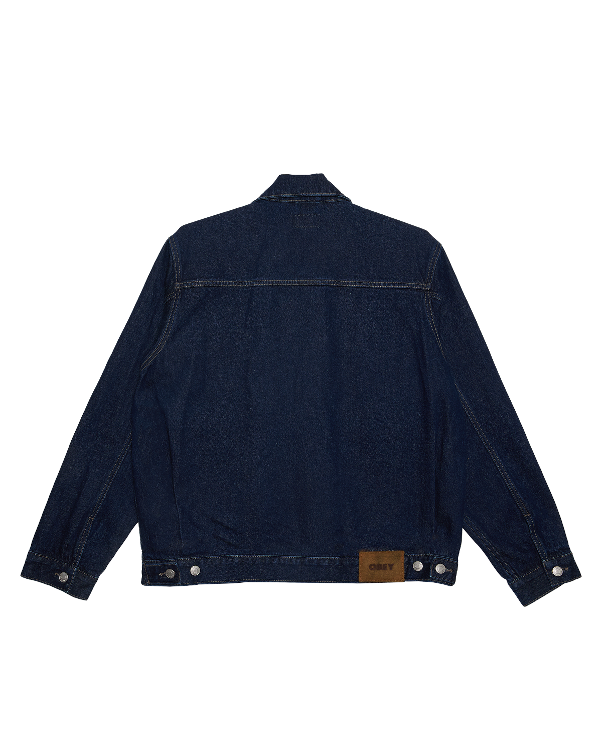 obey base trucker jacket rinse indigo (zoomed)