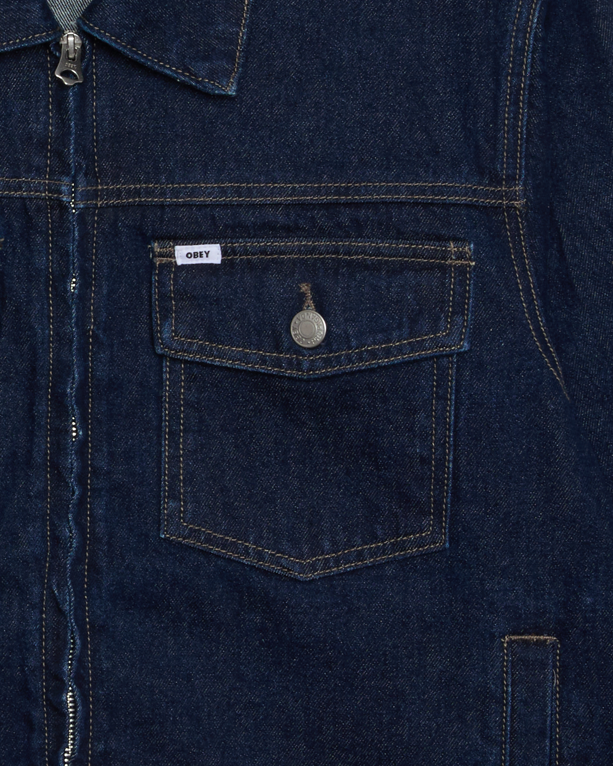 obey base trucker jacket rinse indigo