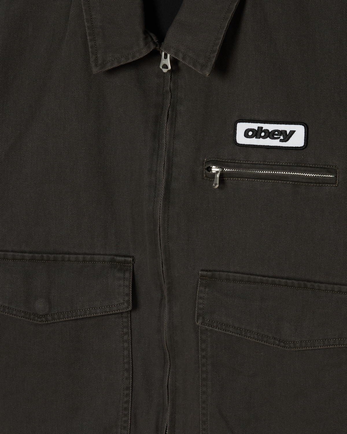 obey walter work jacket black faded wash