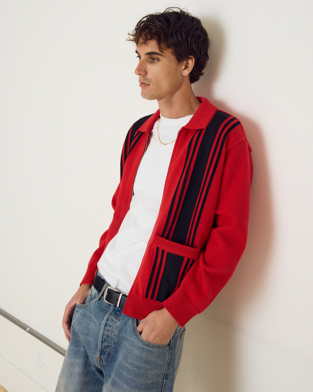 obey matt zip up sweater red multi