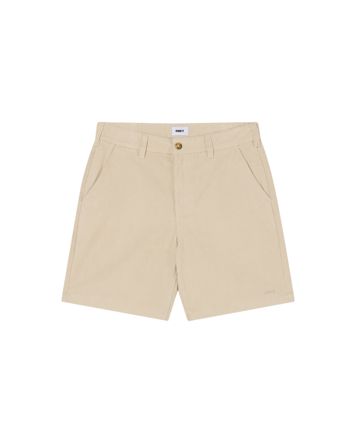 obey daily cord short silver grey faded wash