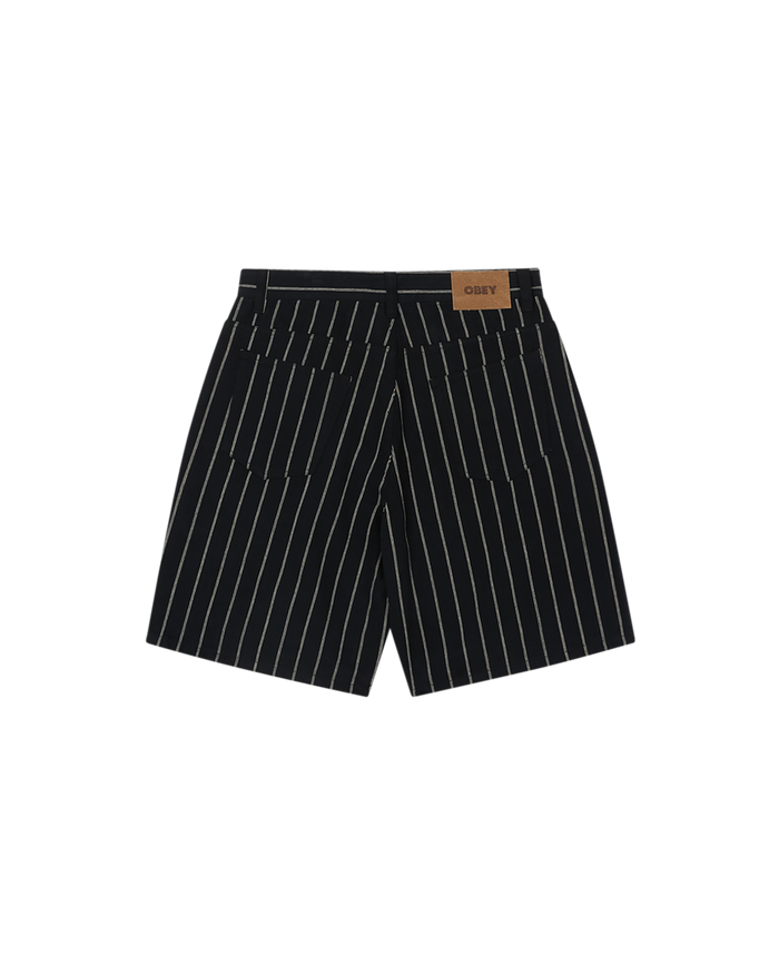obey stripe baggy denim short black multi - alternate view