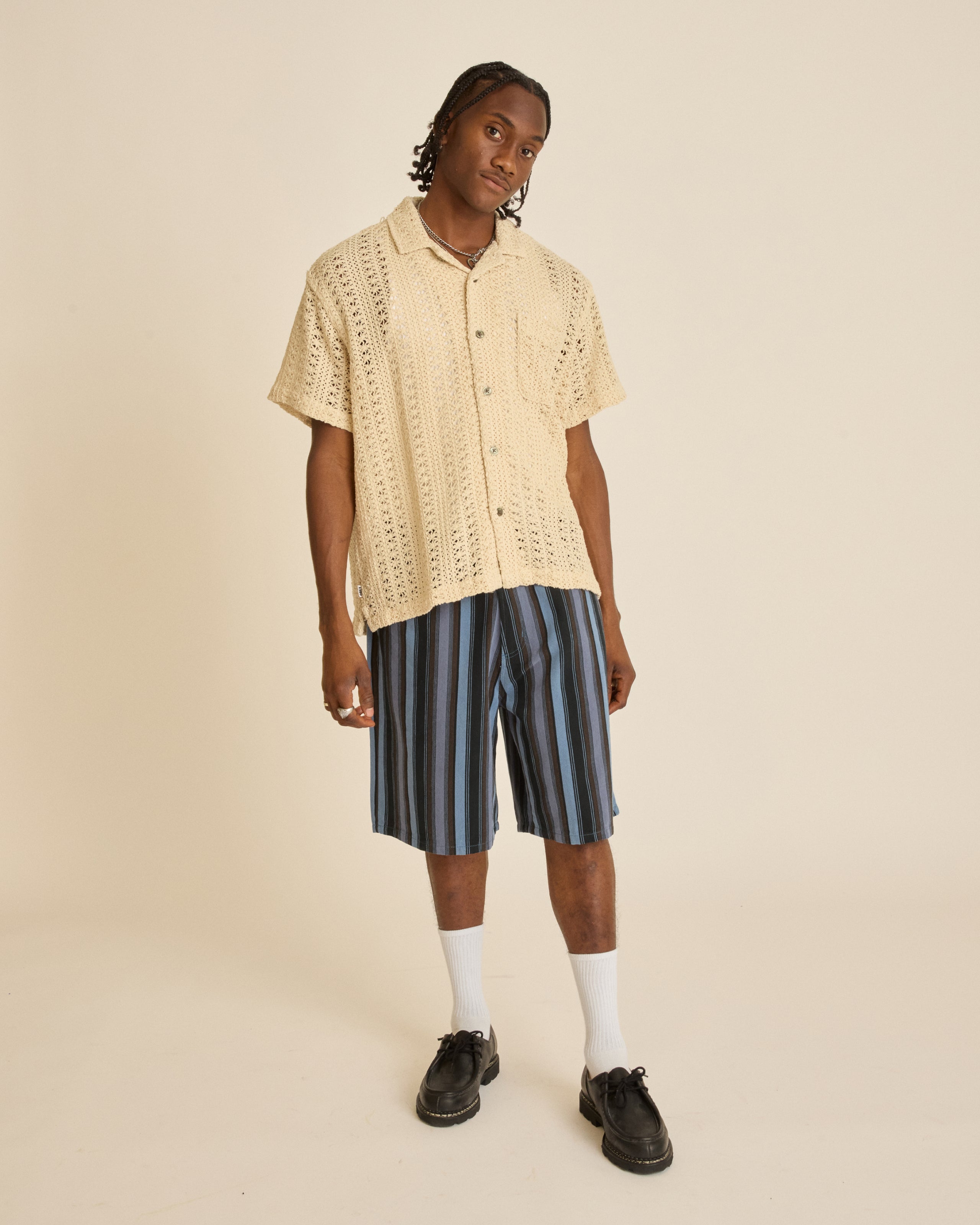 BAJA STRIPE BAGGY DENIM SHORT (zoomed)