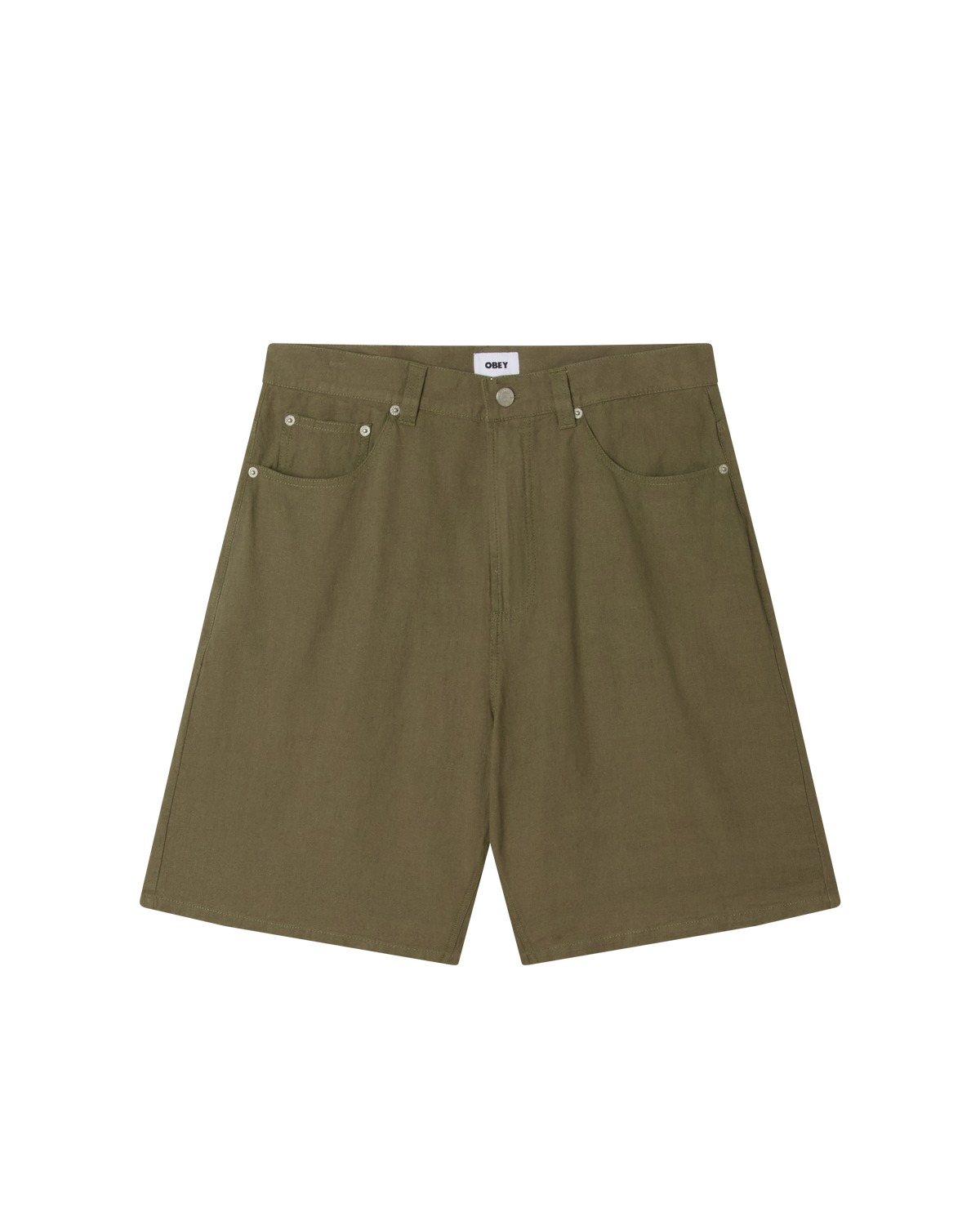 obey baggy linen devin short smokey olive