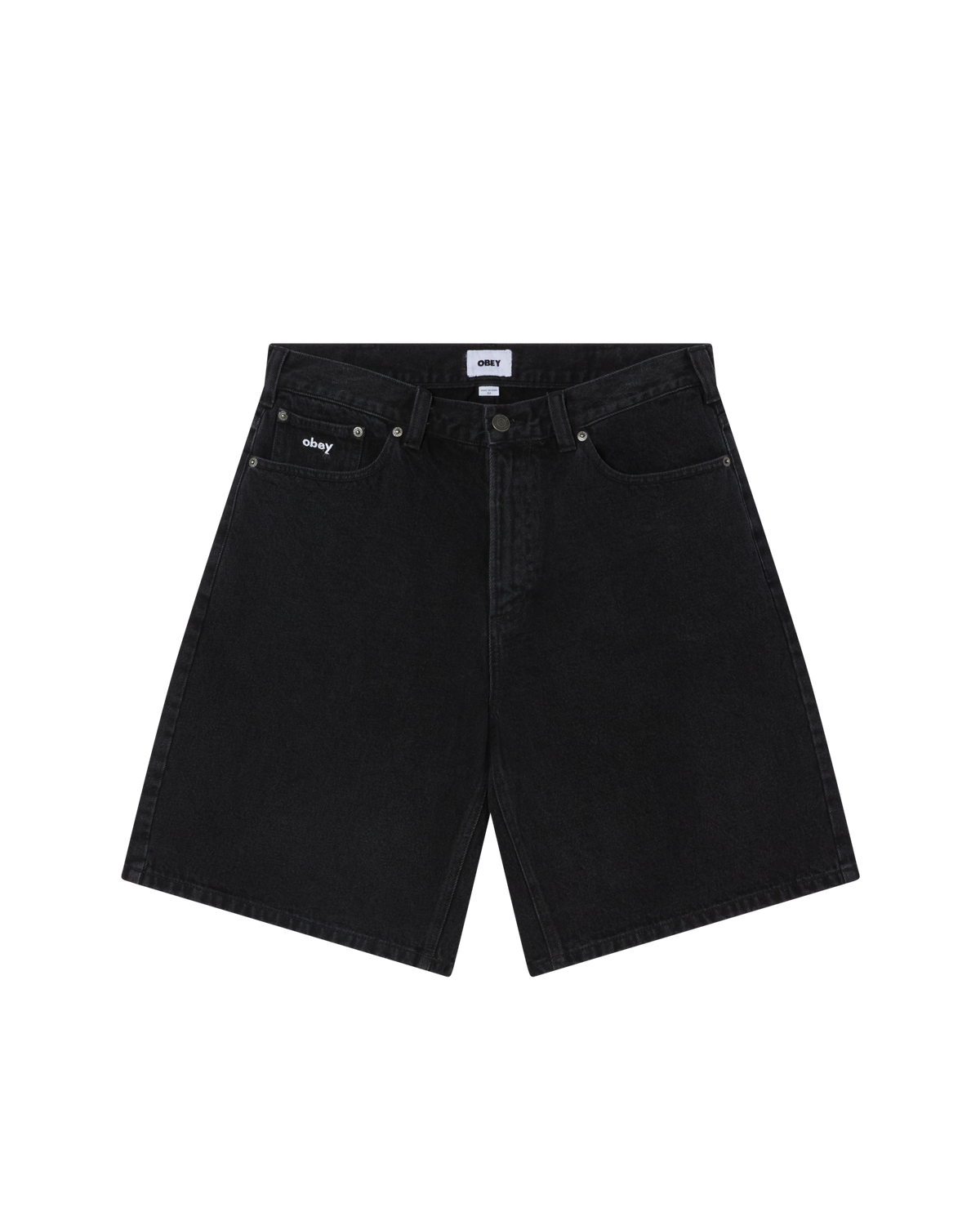 obey bigwig baggy denim short washed black
