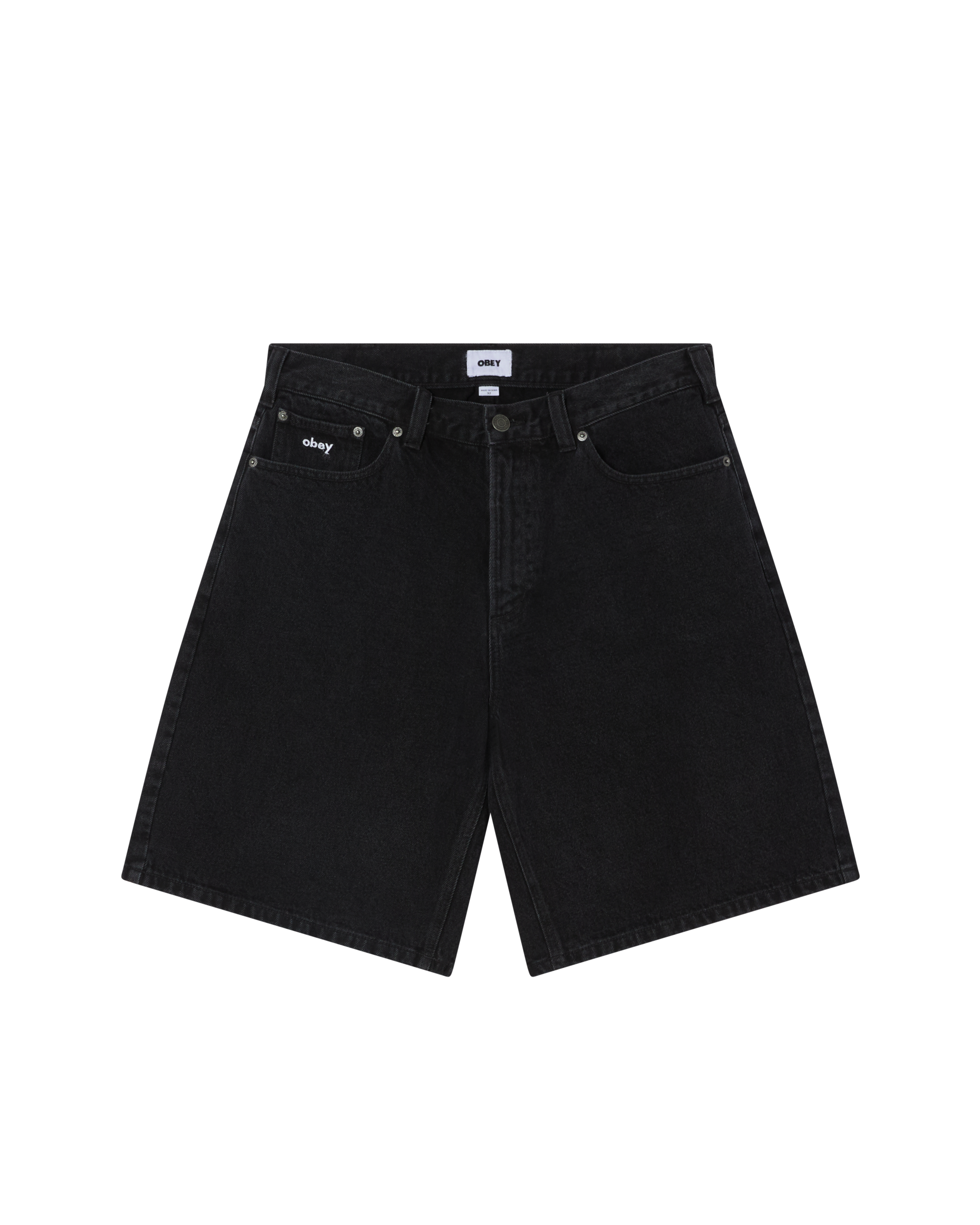 obey bigwig baggy denim short washed black (zoomed)