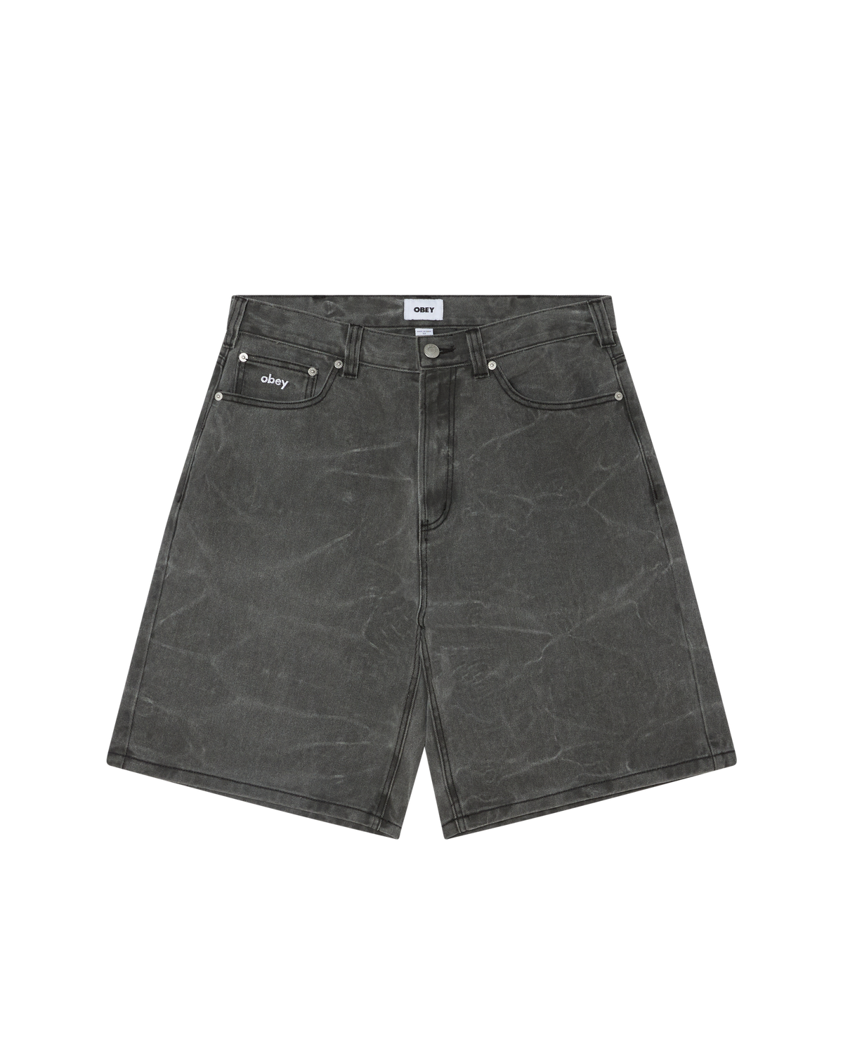 obey bigwig baggy denim short black wrinkle wash