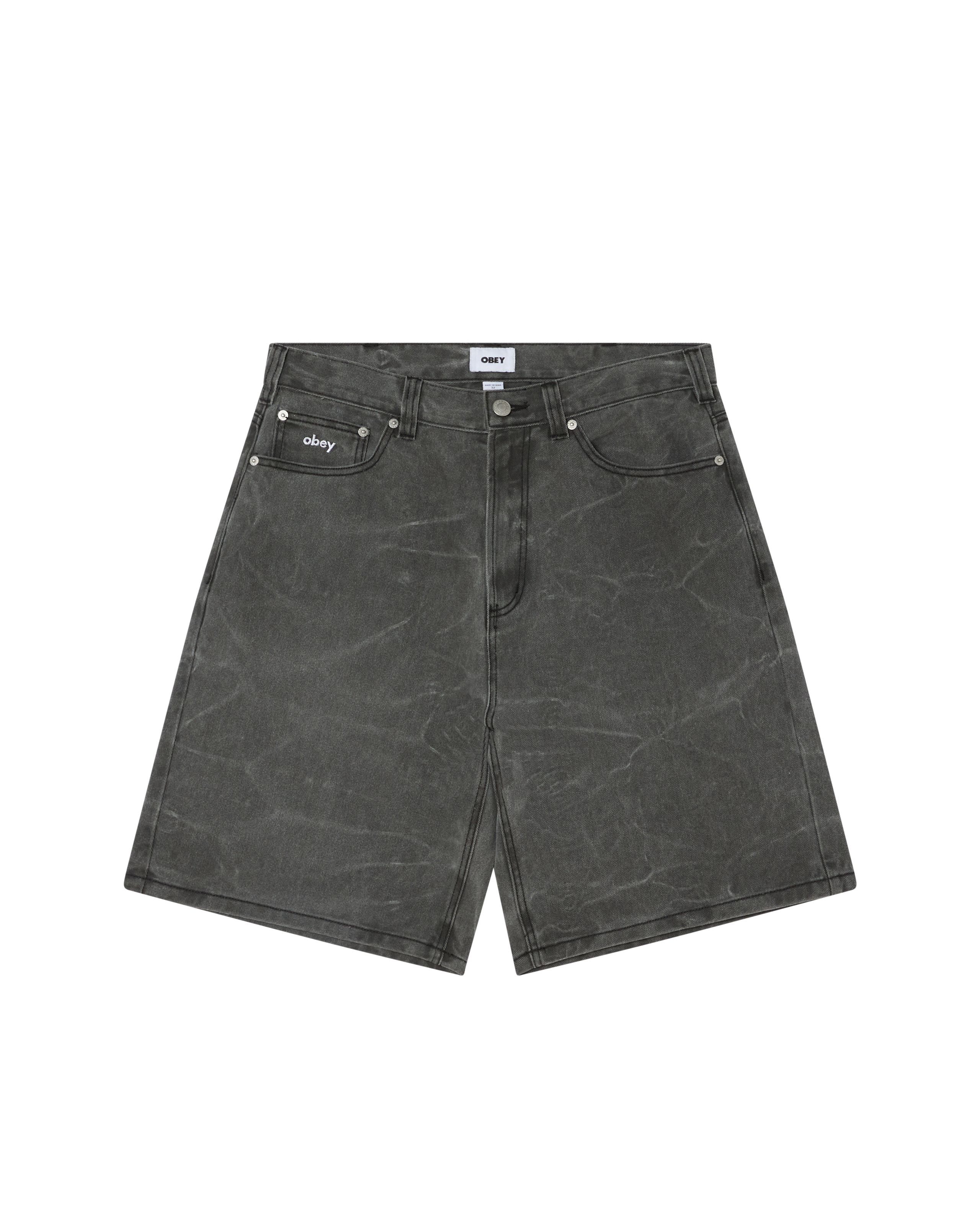 obey bigwig baggy denim short black wrinkle wash (zoomed)