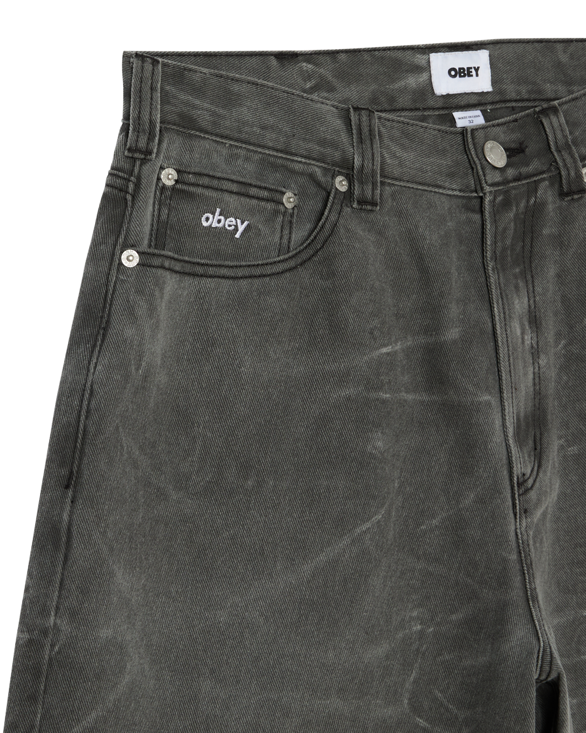 obey bigwig baggy denim short black wrinkle wash