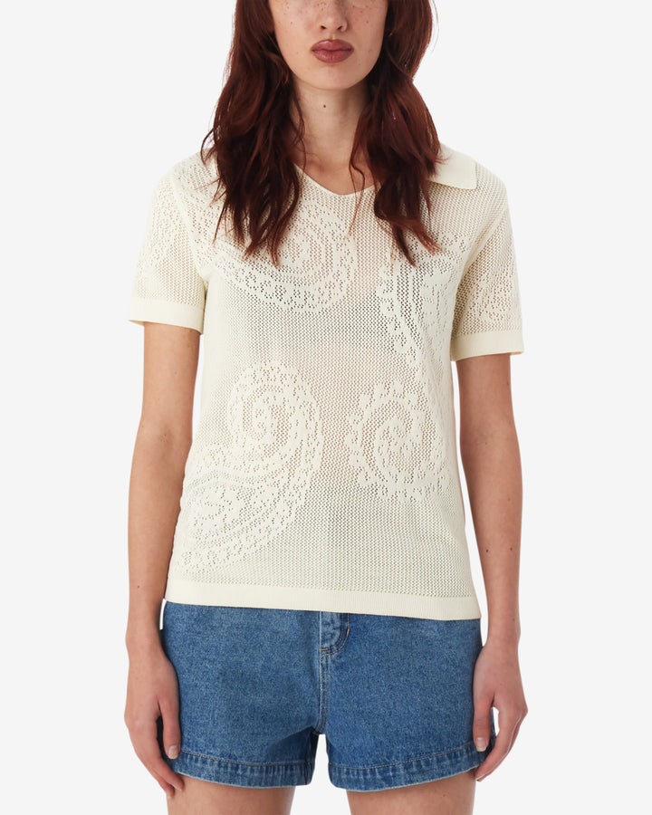 BRIANA OPEN KNIT SHIRT UNBLEACHED