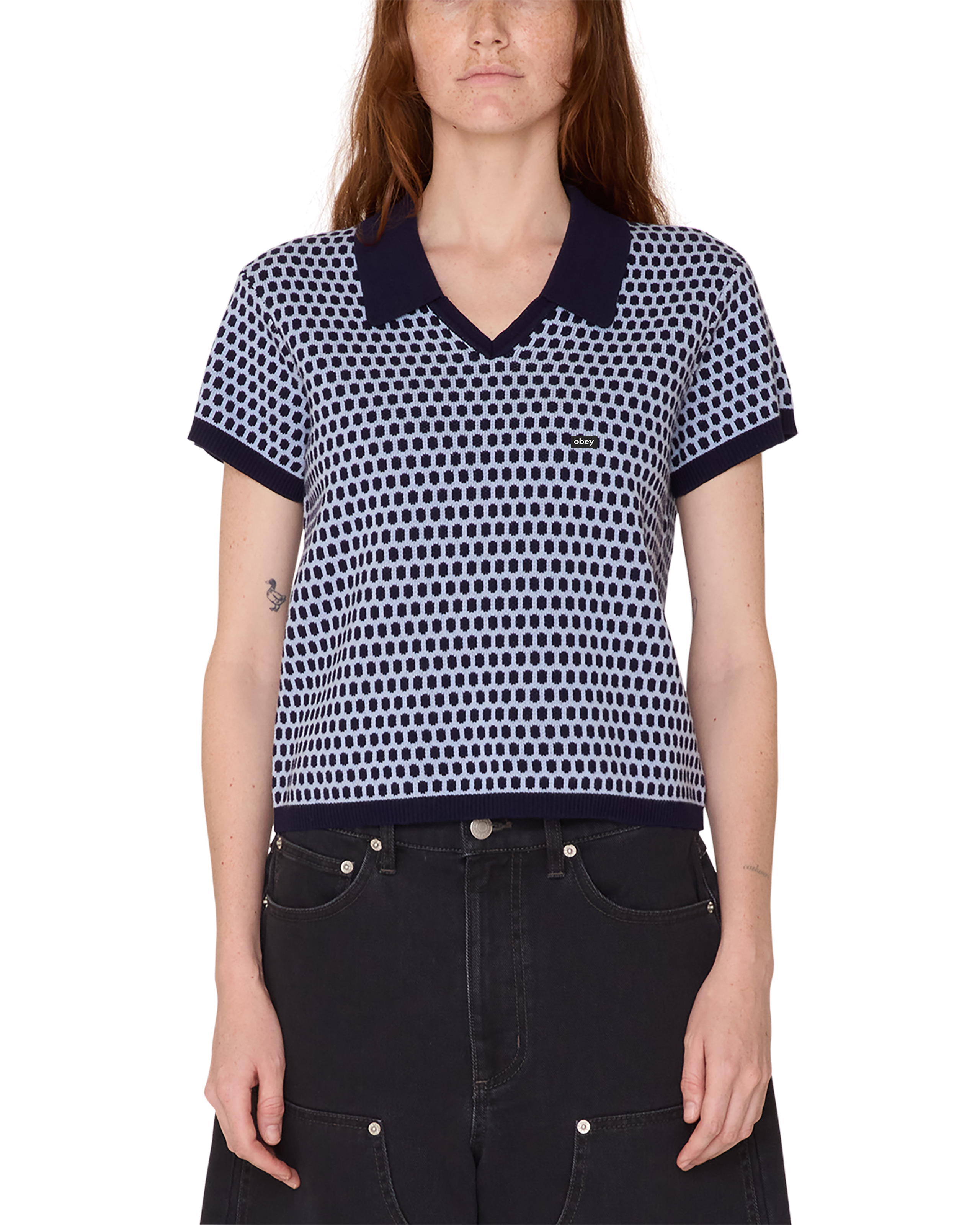 obey olga polo sweater evening blue multi