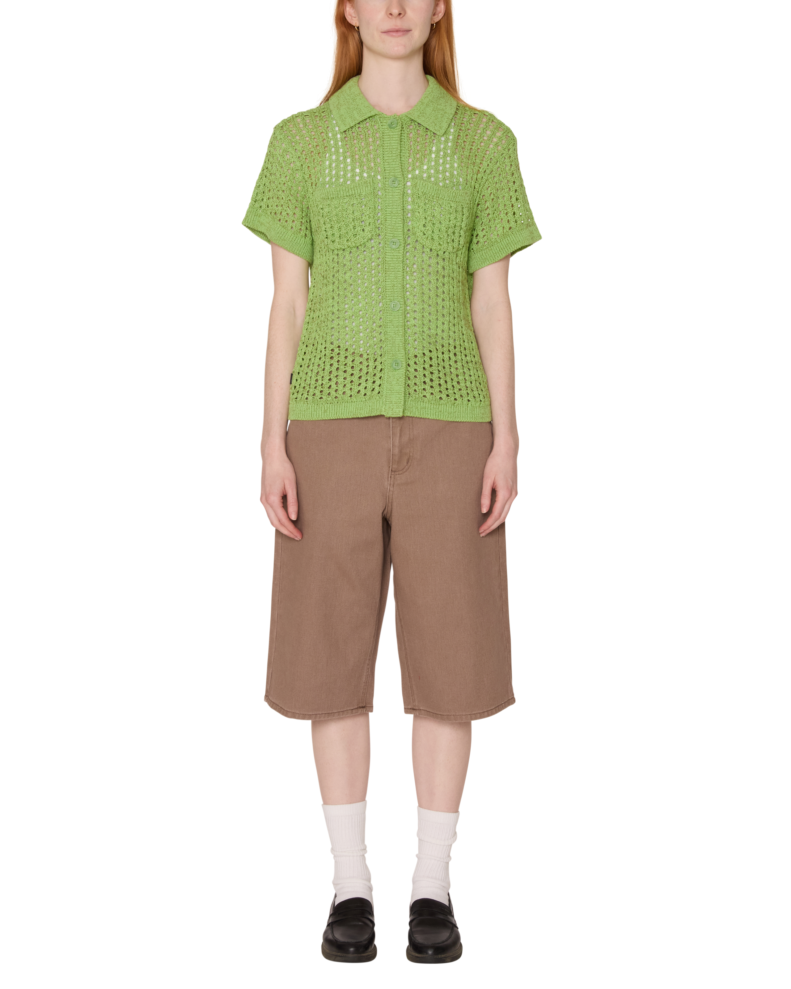 obey milly open knit sweater light green multi (zoomed)