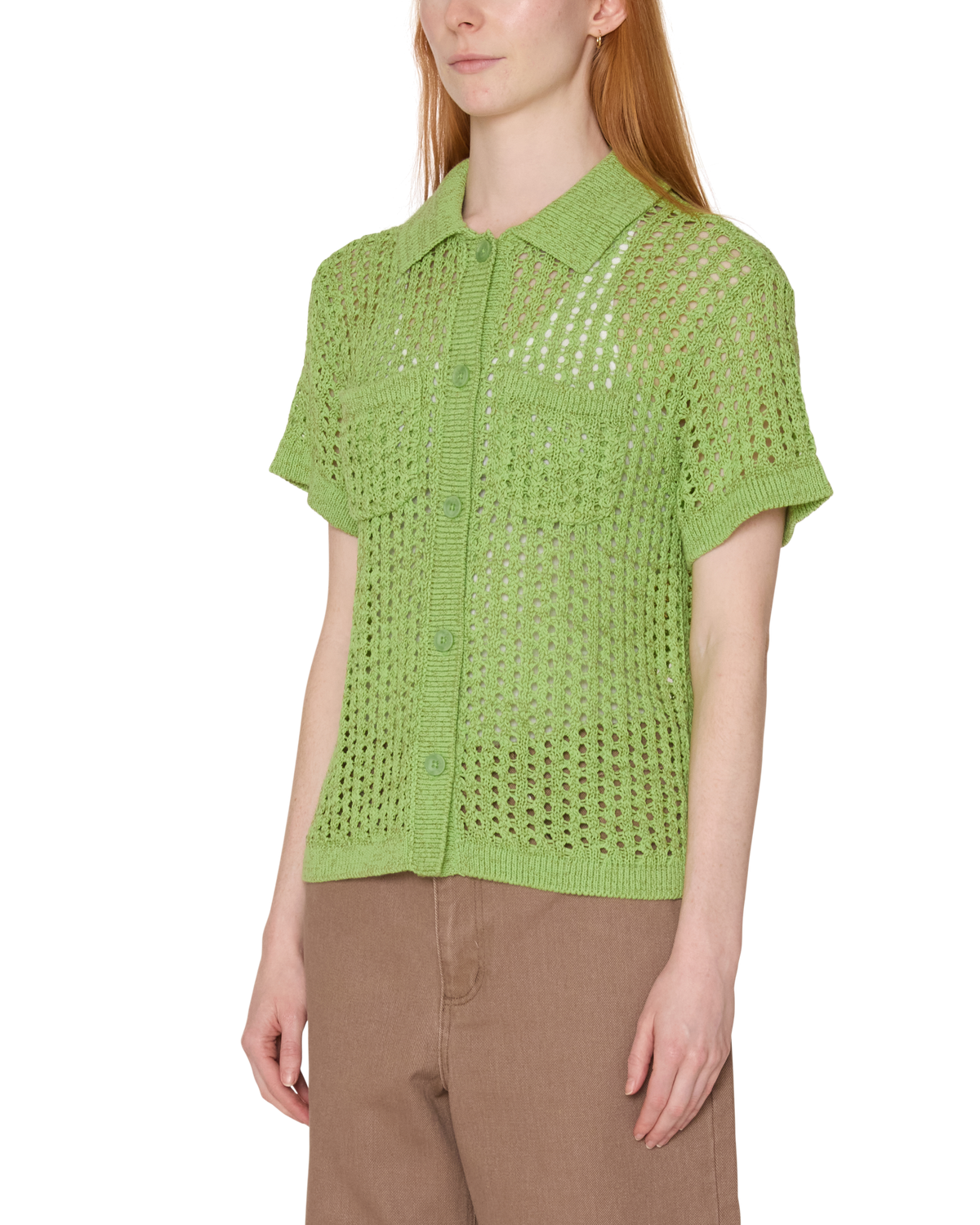 obey milly open knit sweater light green multi