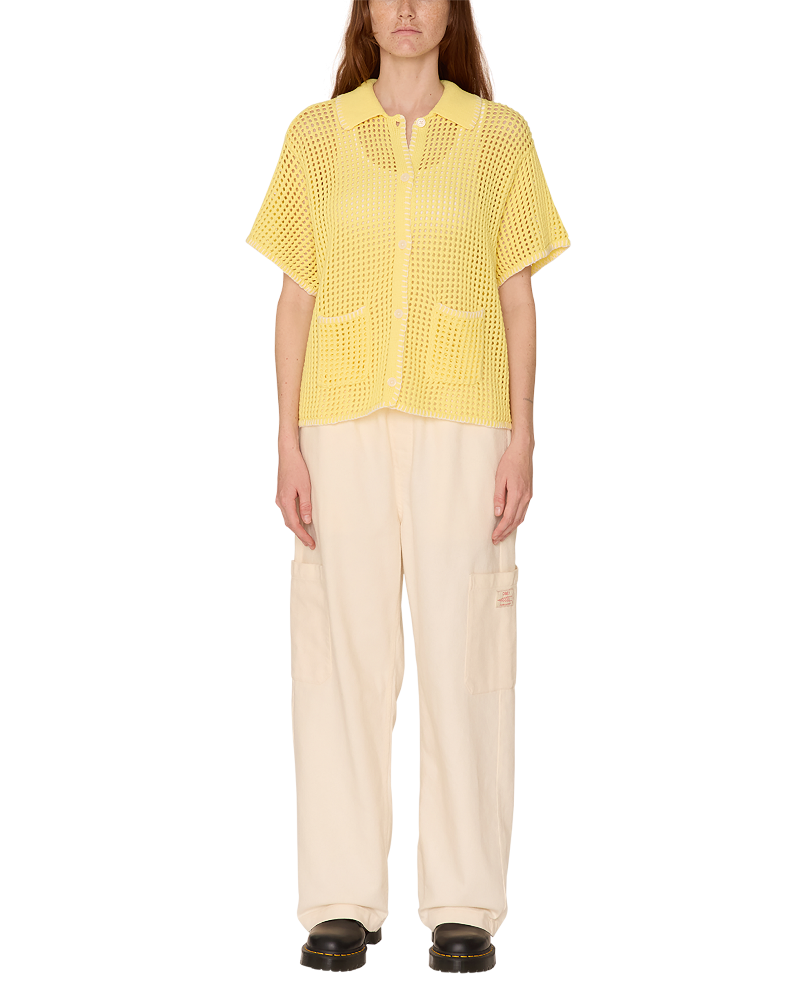 obey pilar crochet cardigan yellow pear (zoomed)