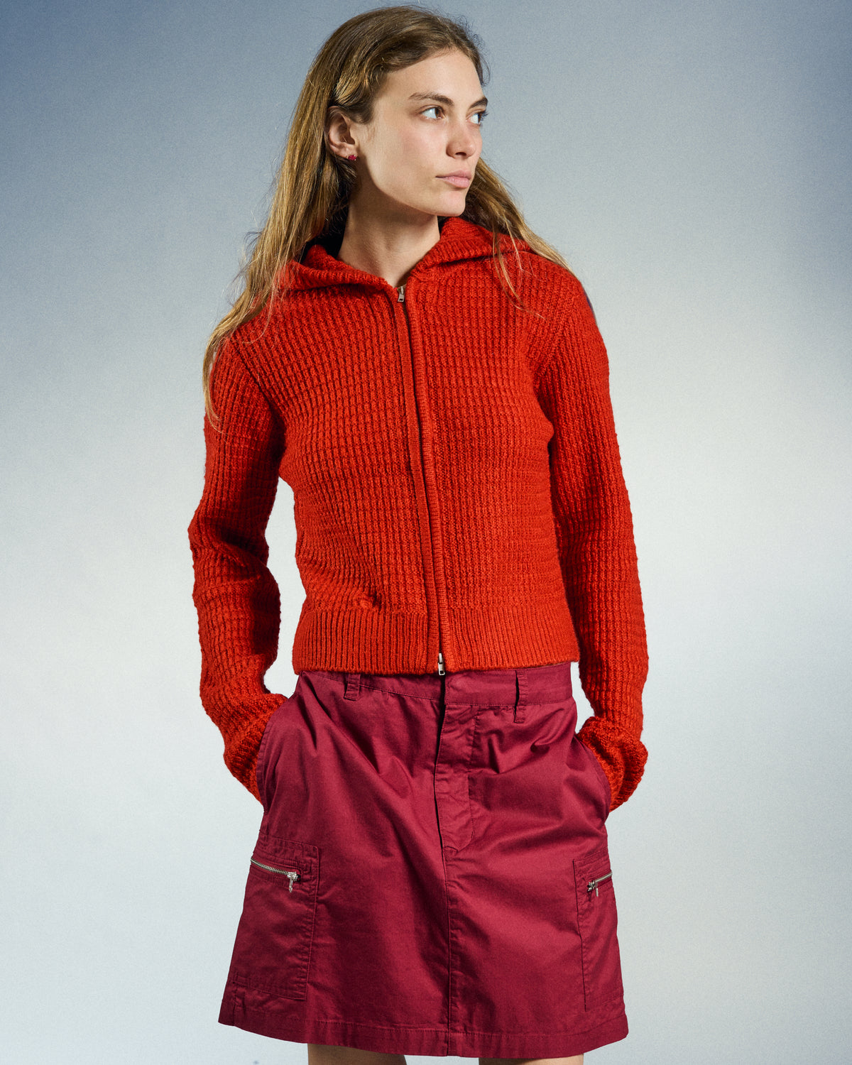 GLENDA HOOD ZIP SWEATER