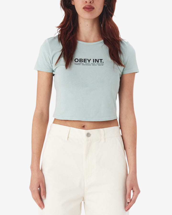 OBEY INT. CROPPED FITTED T-SHIRT SURF SPRAY