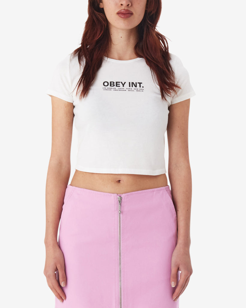 OBEY INT. CROPPED FITTED T-SHIRT WHITE | OBEY Clothing