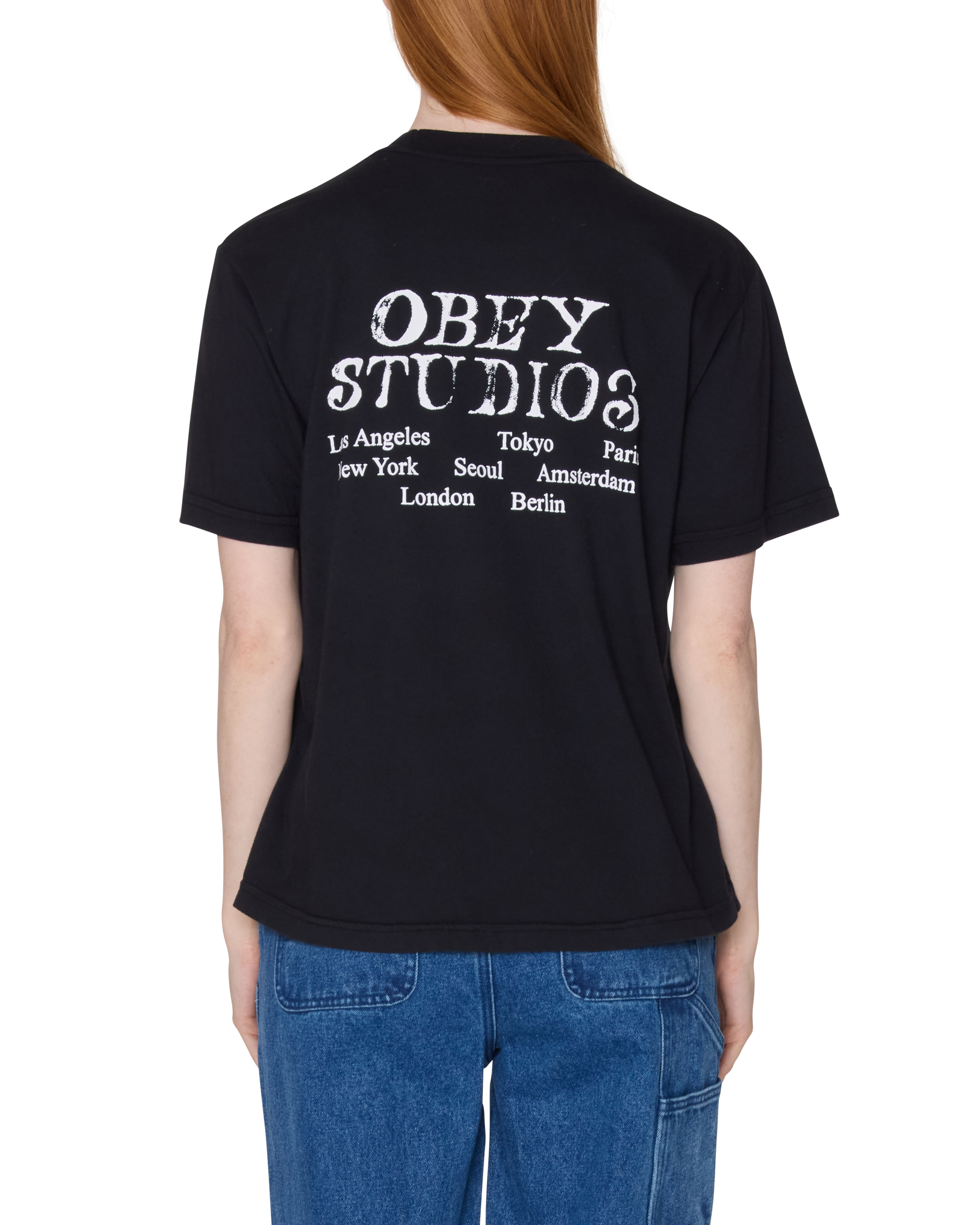 obey studio stamp michelle t-shirt digital black (zoomed)