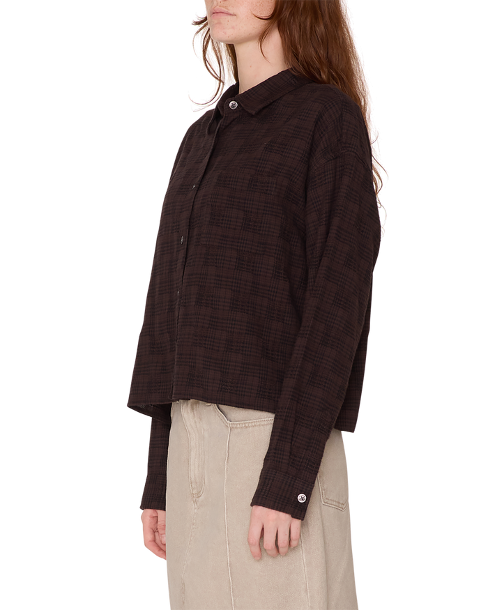 obey vivian plaid shirt java brown multi - alternate view