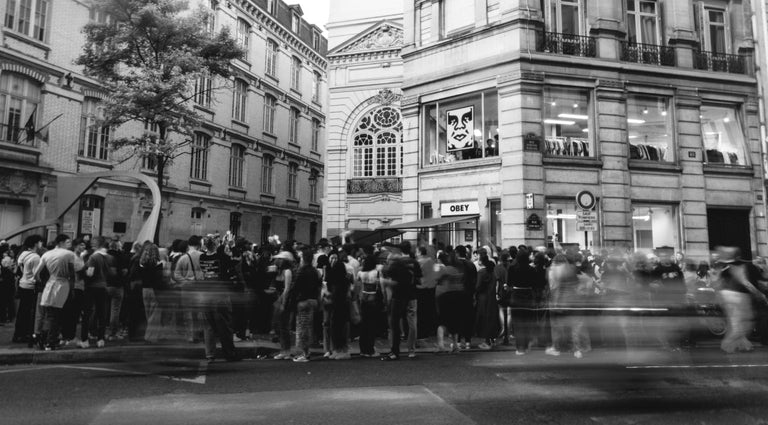 photo of crowd in front of Obey store 