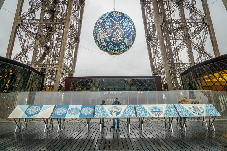PARIS // COP21: SHEPARD REVEALS EARTH CRISIS GLOBE, LOCATED IN THE CENTER OF THE EIFFEL TOWER