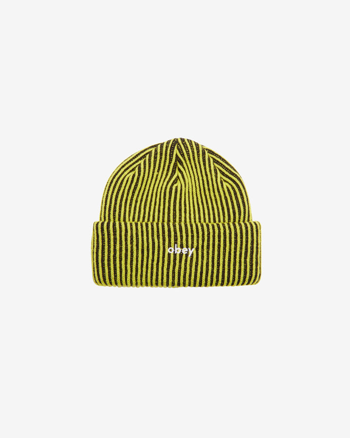 BOWERY II TONE RIB BEANIE FLOURECENT GREEN MULTI