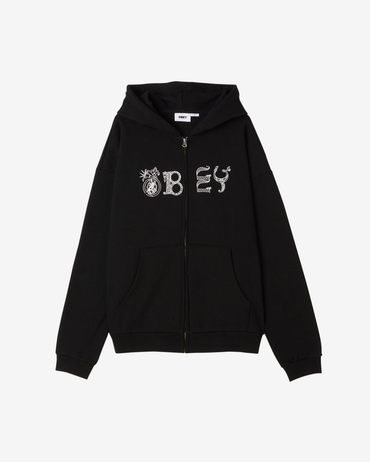 WOODCUT EXTRA HEAVY ZIP HOOD ZIP-UP BLACK