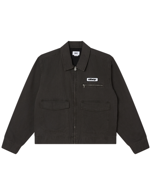 obey walter work jacket black faded wash