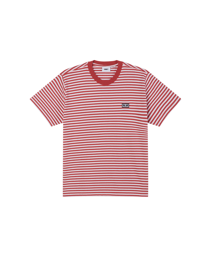 obey est works eyes stripe t shirt mineral red multi