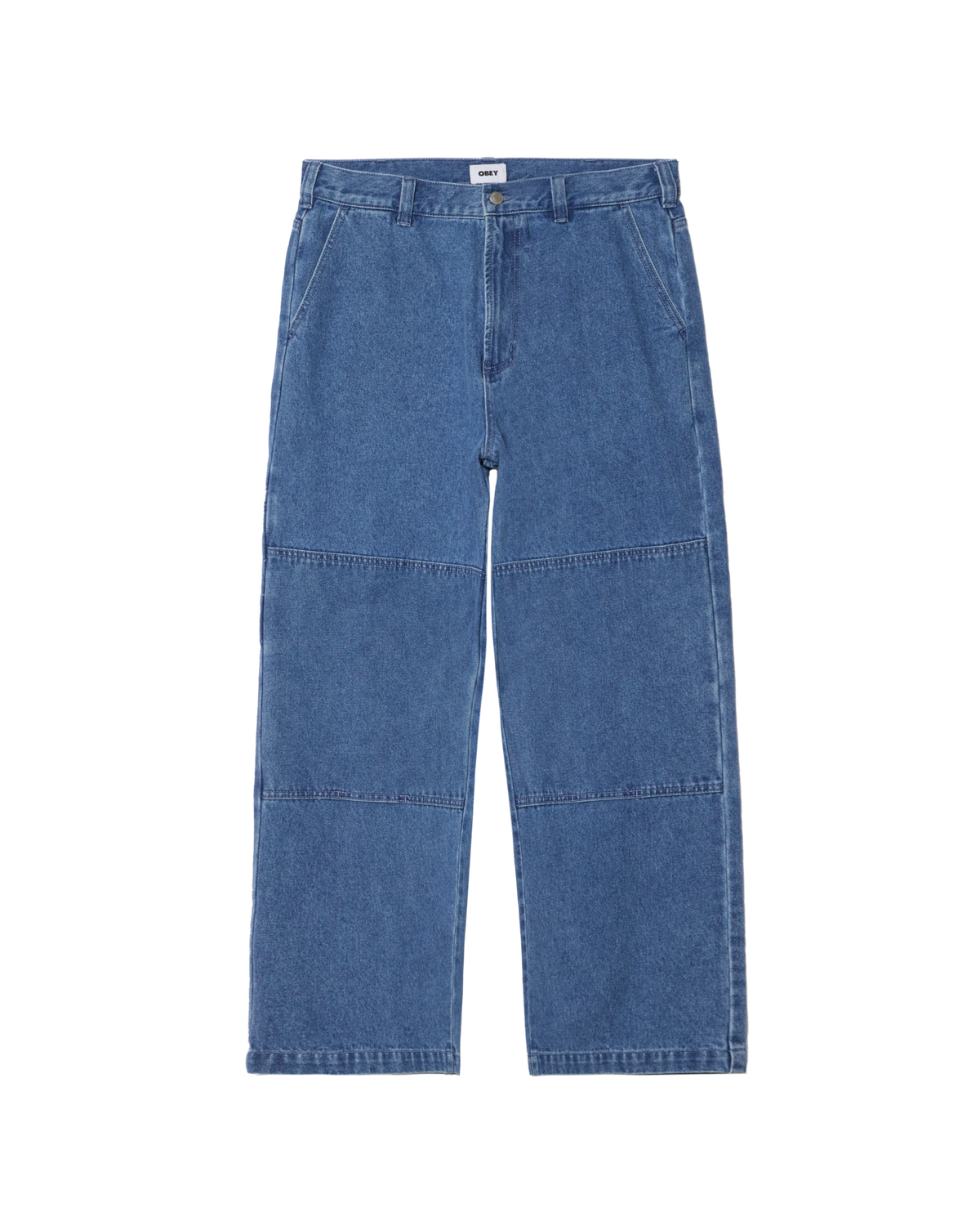 obey bigwig double knee work denim light indigo