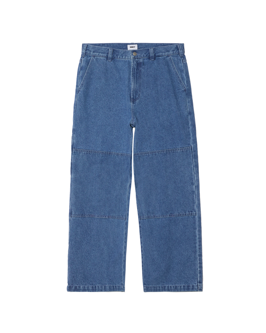 obey bigwig double knee work denim light indigo