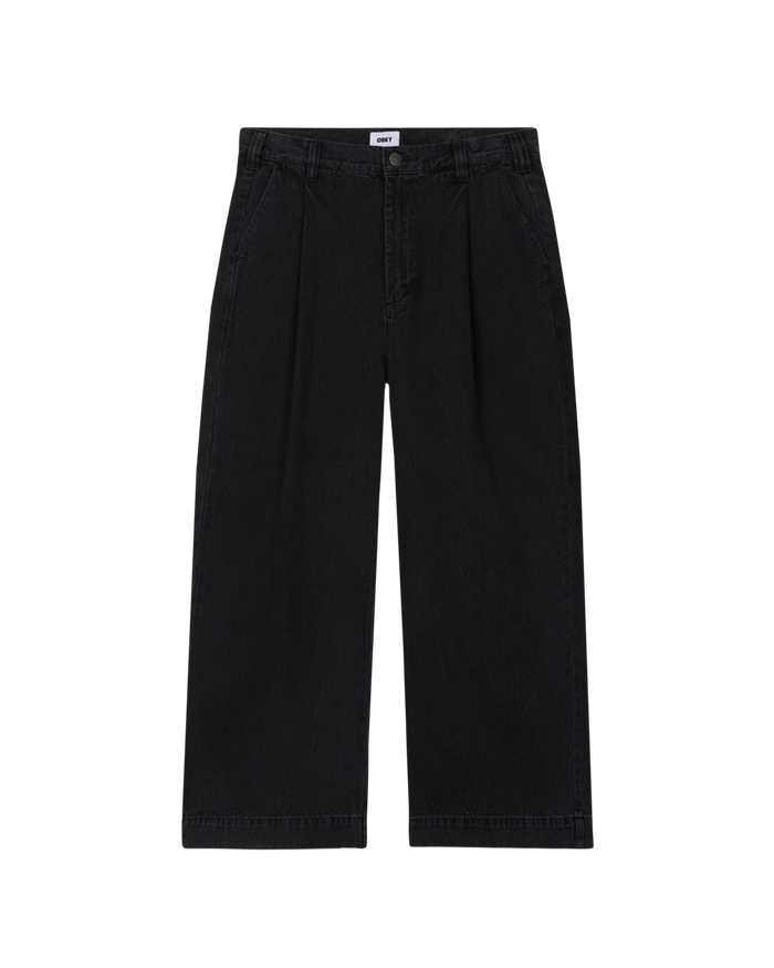 obey oliver denim pleated pant faded black