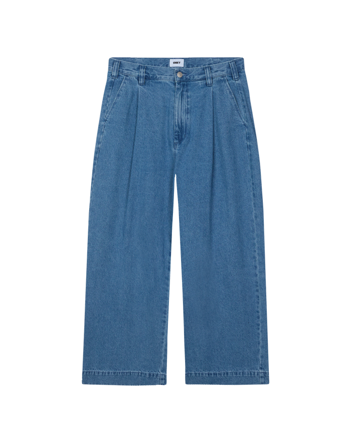 obey oliver denim pleated pant light indigo