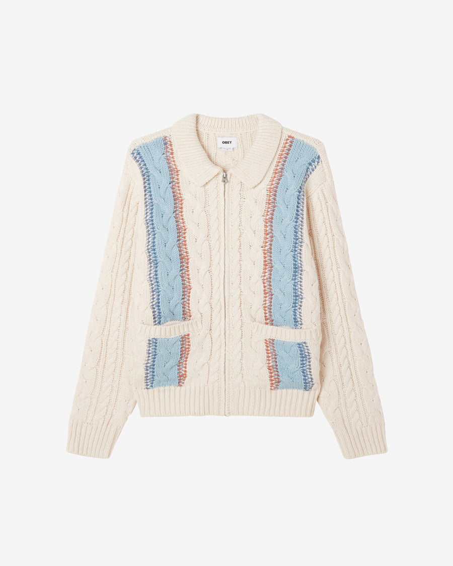 obey ezra zip cardigan unbleached multi