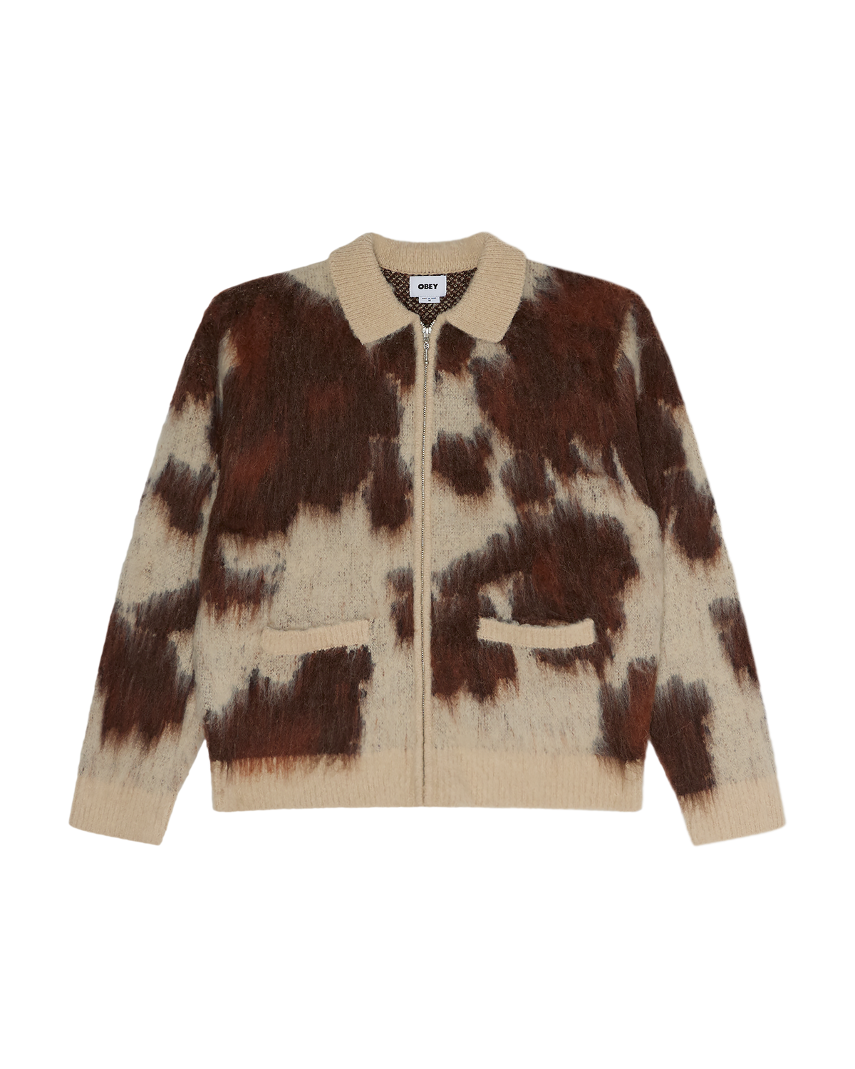 COW PATTERN ZIP SWEATER