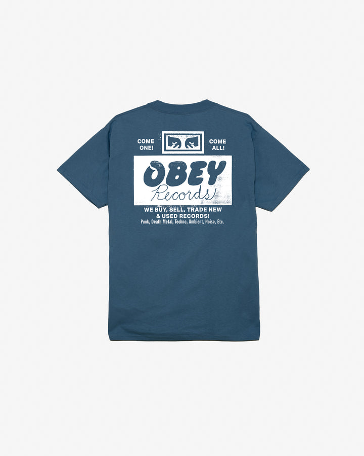 OBEY RECORDS BUY, SELL, TRADE CLASSIC T-SHIRT HARBOR BLUE