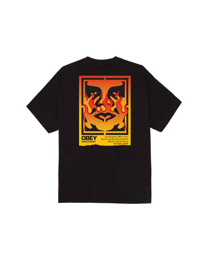 obey icon stencil flame classic t shirt black