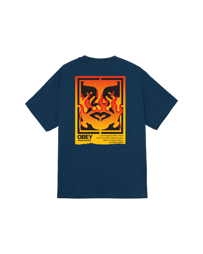 obey icon stencil flame classic t shirt harbor blue