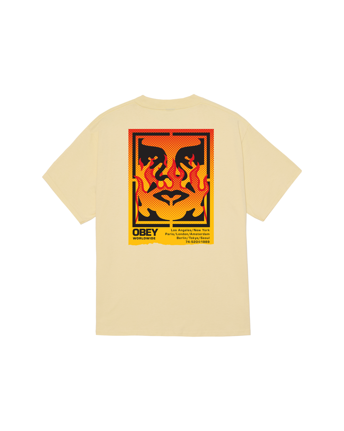 obey icon stencil flame classic t shirt pale yellow