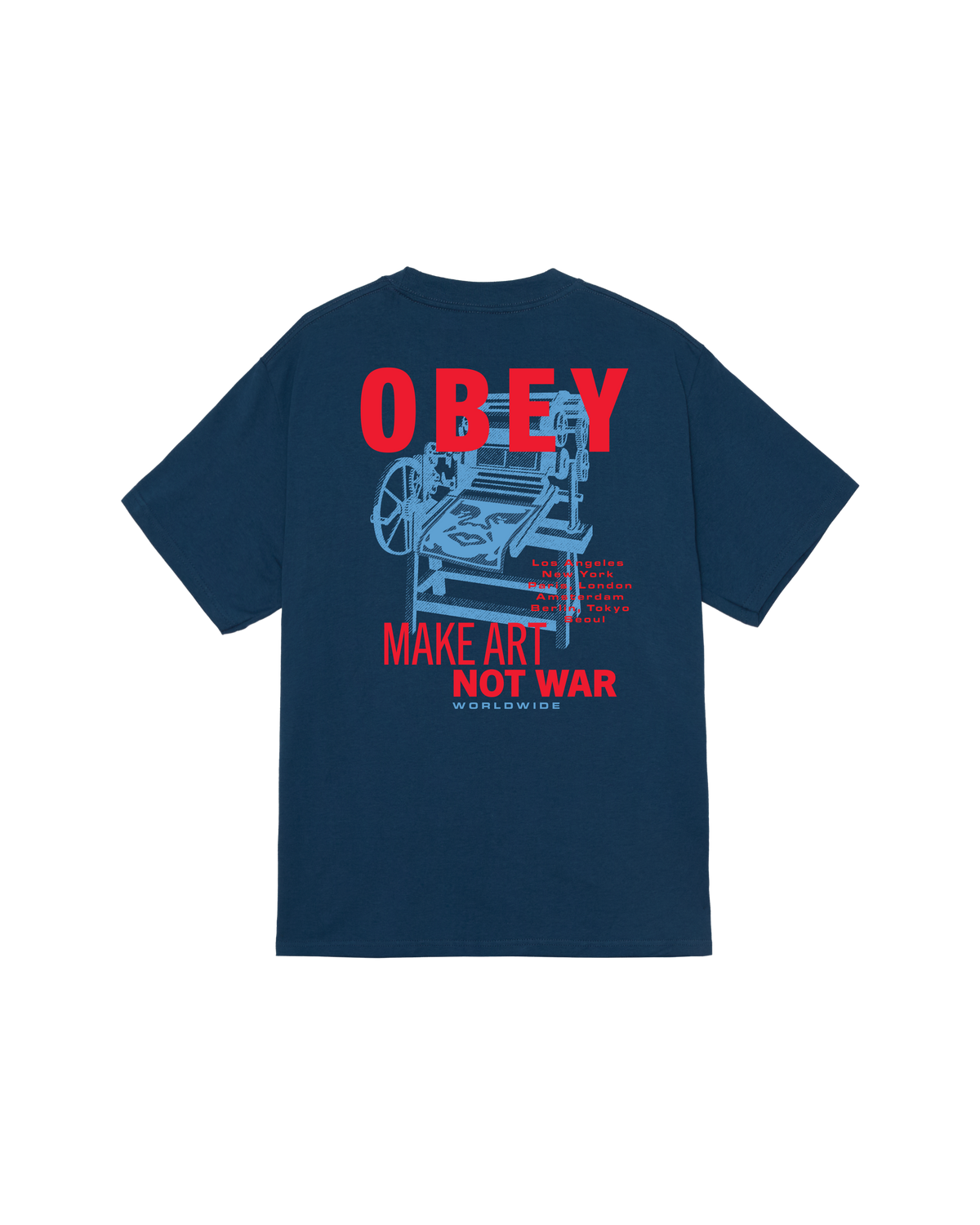 obey printing press make art classic t shirt harbor blue