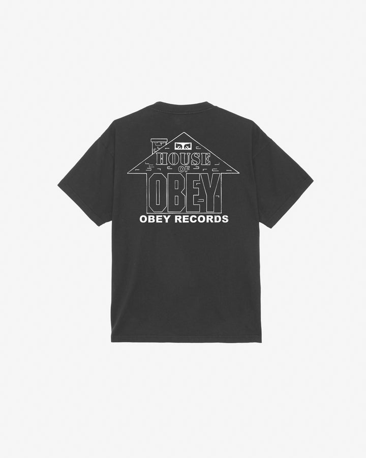 HOUSE OF OBEY RECORDS HEAVYWEIGHT T-SHIRT VINTAGE BLACK