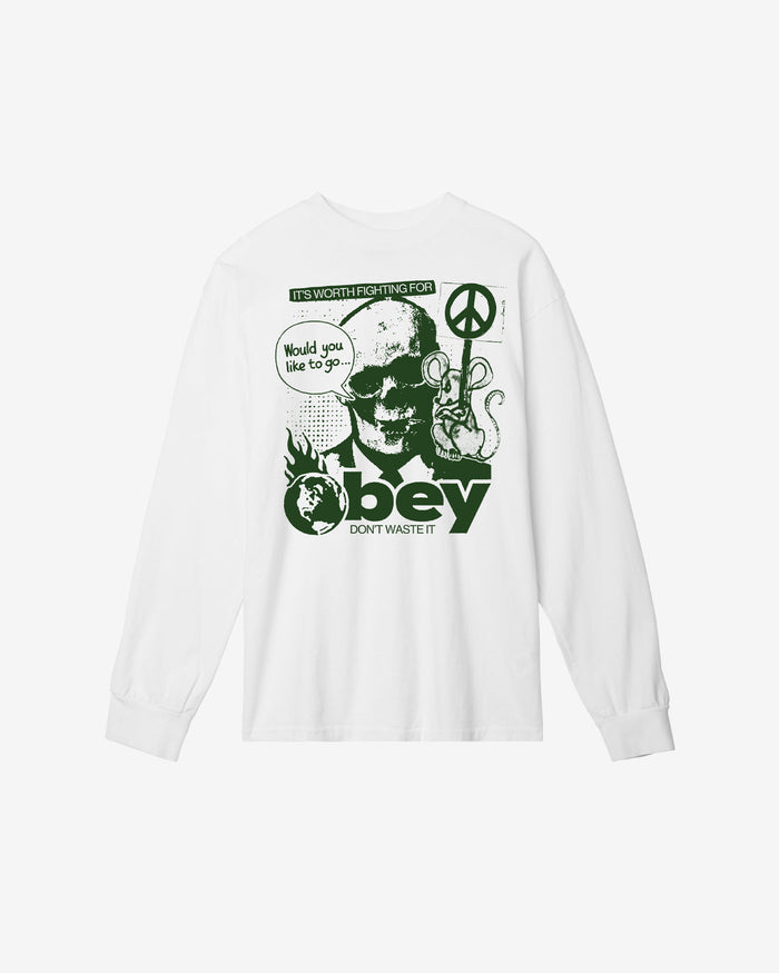 obey dont waste it heavyweight ls t shirt white