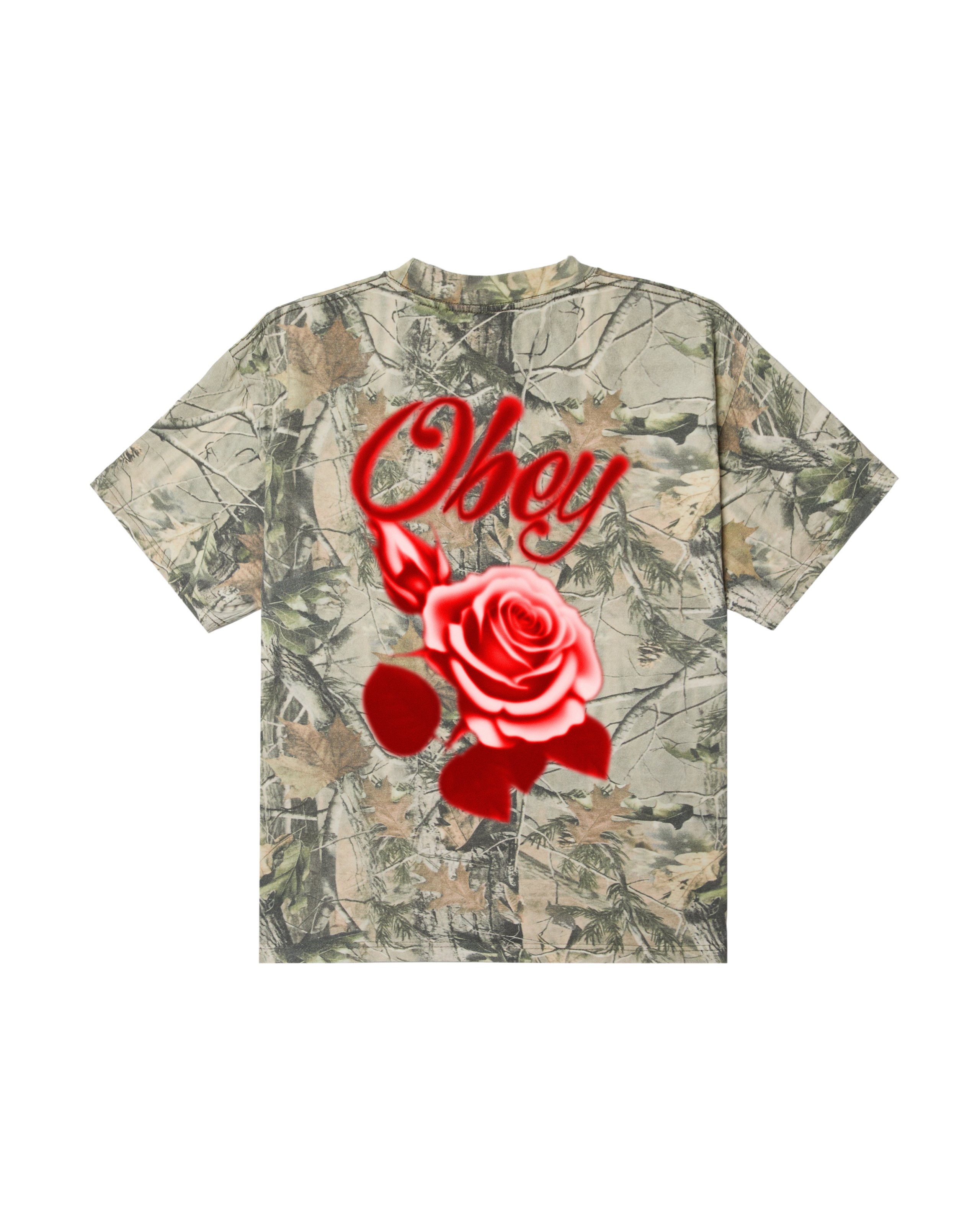 obey airbrushed rose heavyweight t-shirt leaf camo (zoomed)