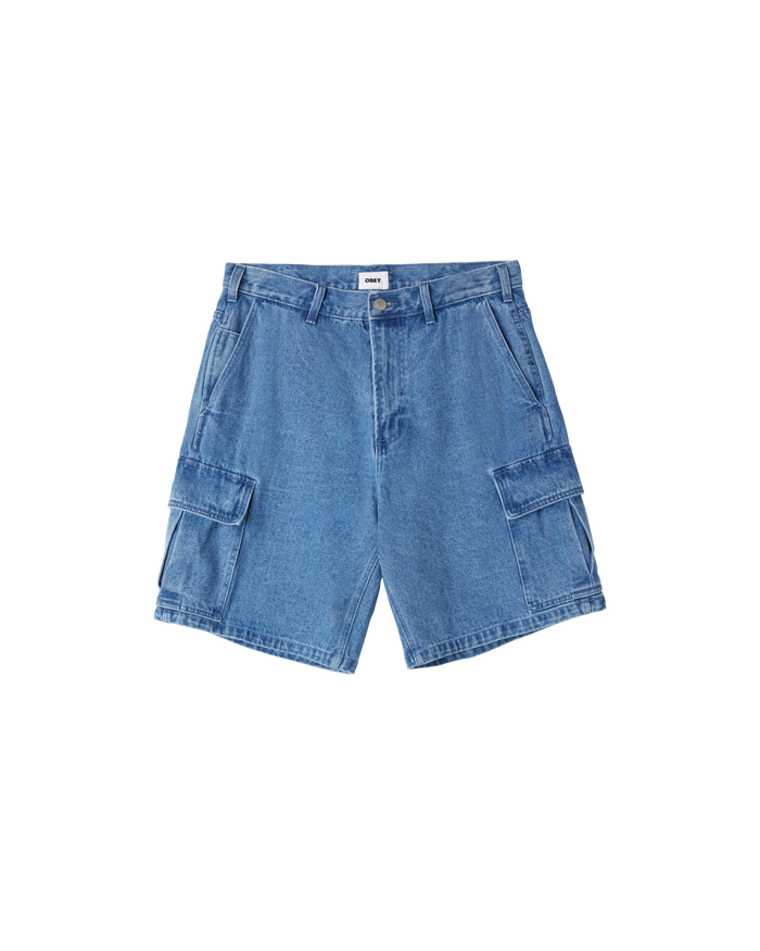 obey bigwig baggy denim cargo short light indigo