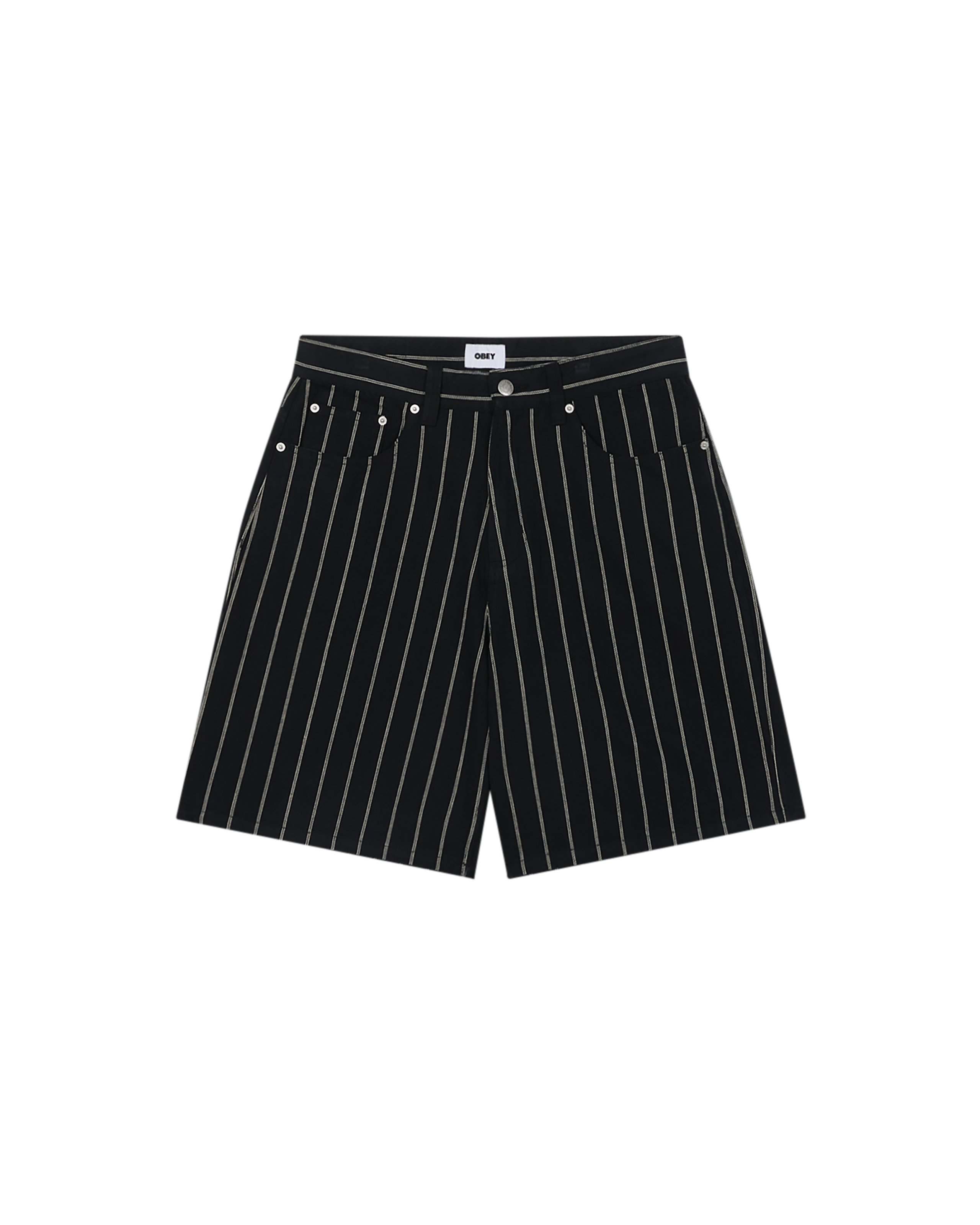 obey stripe baggy denim short black multi